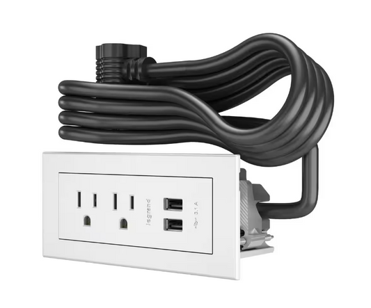 6 ft. Cord 15 Amp 2-Outlet and 2 Type A USB Radiant Furniture Power Strip in White - 91005774873