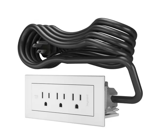 6 ft. Cord 15 Amp 3-Outlet radiant Recessed Furniture Power Strip, White - 91005774517