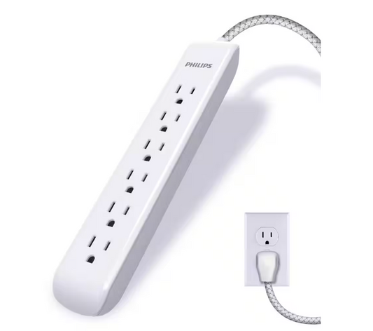 10 ft. 16/3 6-Outlet 1080J Surge Protector Power Strip Extension Cord, White - 91004910435