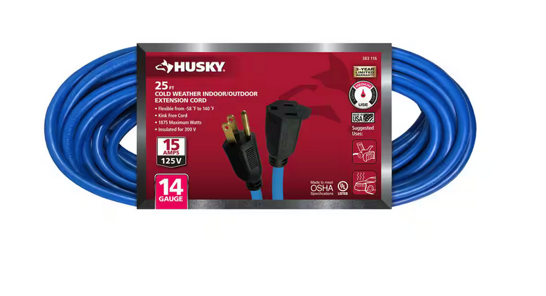 25 ft. 14/3 Medium Duty Cold Weather Indoor/Outdoor Extension Cord, Blue - 9383116