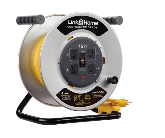 75 ft. 12/3 Extension Cord Storage Reel with 4 Grounded Outlets and Overload Circuit Breaker - 91005666095