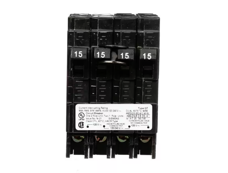 15 Amp Double-Pole and (2) 15 Amp Single-Pole Type QT Triplex Circuit Breaker - 91001618625