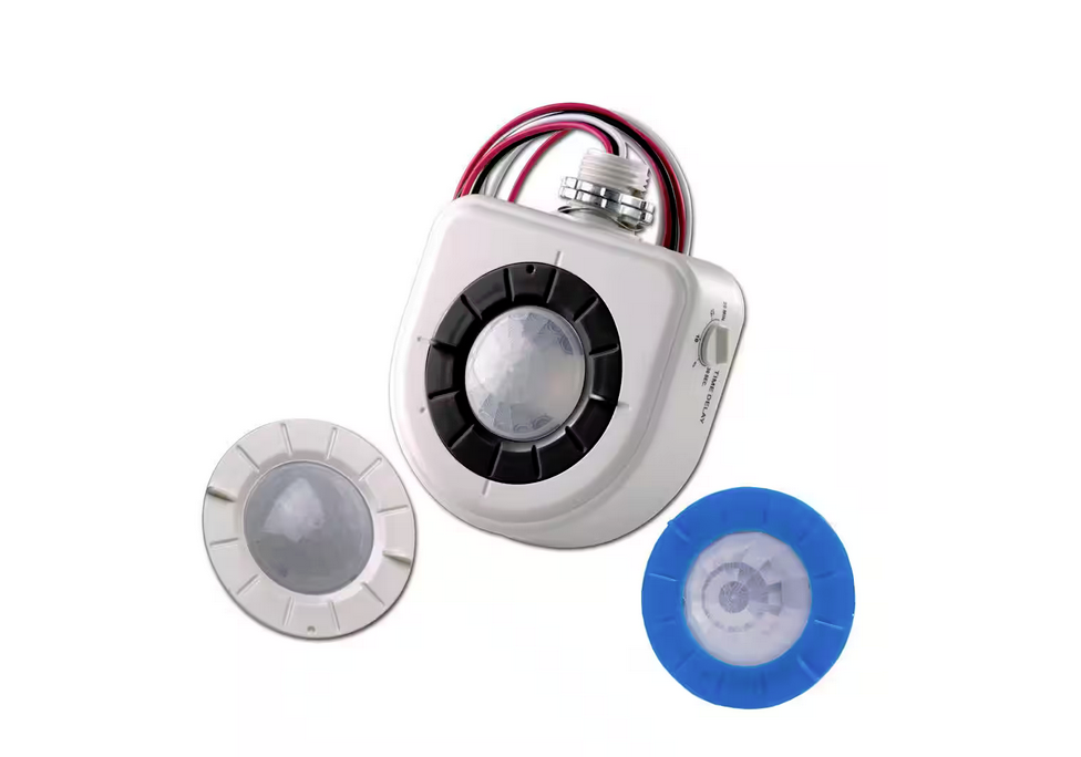 Passive Infrared Fixture Mount High Bay Occupancy Sensor with 2 Interchangeable Lenses, White