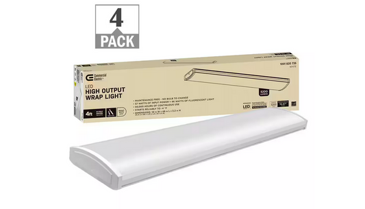 4 ft. 96-Watt Equivalent 5200 Lumens White Integrated LED Shop Light Garage Light 120-277v 4000K Bright White (4-Pack) - 91009542503