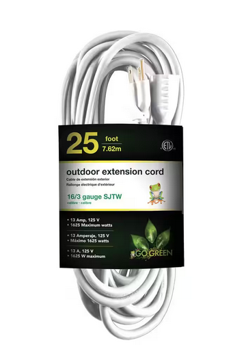 25 ft. 16/3 Heavy Duty Extension Cord, White - 91003011040