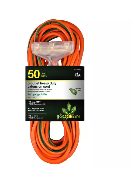 100 ft. 3-Outlet 12/3 Heavy Duty Extension Cord - Orange - 91001473496