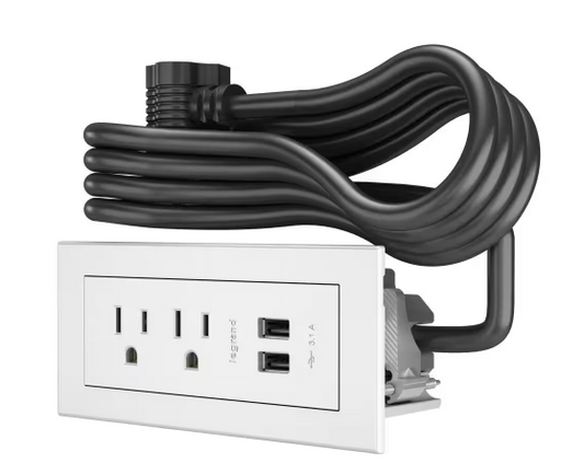 10 ft. Cord 15 Amp 2-Outlet and 2 Type A USB radiant Recessed Furniture Power Strip in White - 91005774915