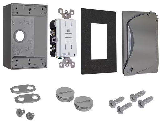 1-Gang Metal Weatherproof GFCI Receptacle Kit, Gray - 91010186409