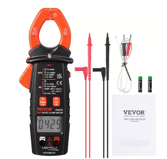 Digital Clamp Meter T-RMS 6000 Counts 600 A Clamp Multimeter Tester for Home Industry Voltage Resistance Maintenance - 91010055352