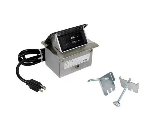 deQuorum Pop Up Countertop Box with 15 Amp USB Charging Tamper Resistant Receptacle and 6 ft. Cord, Stainless Steel - 91001655508