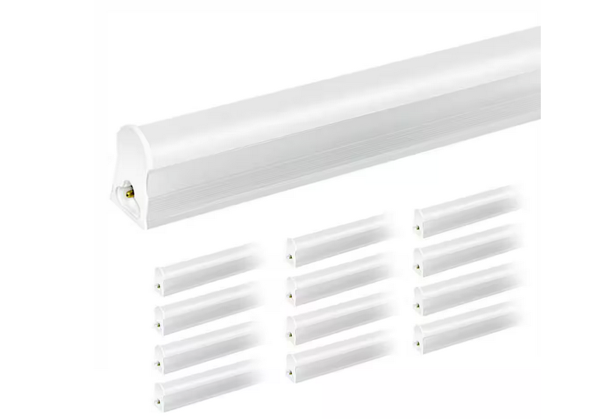 4 ft. 18-Watt LED T5 5000K Linkable, 2200-Lumens, White Ofiice/Garage Light, ETL Listed Shop Light (12-Pack) - 91011848729