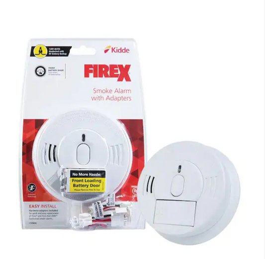 Firex Smoke Detector, Hardwired with 9-Volt Battery Backup & Front Load Battery Door, Adapters Included, Smoke Alarm - 9445228