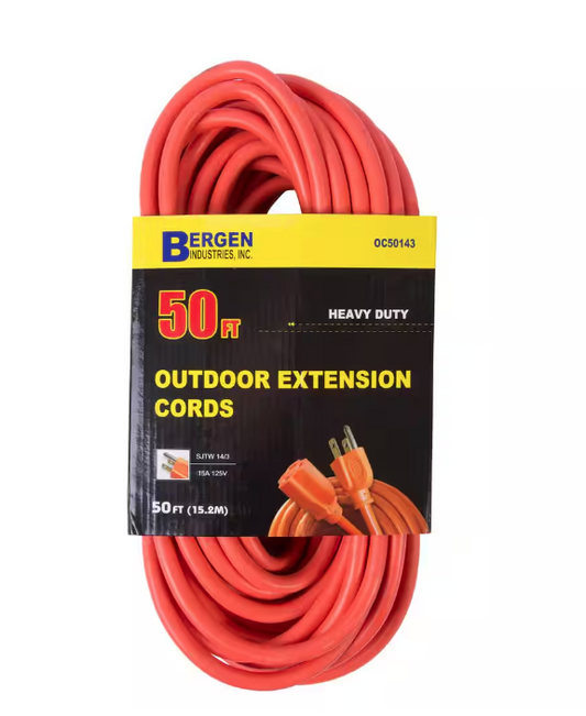 50 ft. 14/3 SJTW 15 Amp/125-Volt Outdoor Single Receptacle Extension Cord, Orange - 91003062687