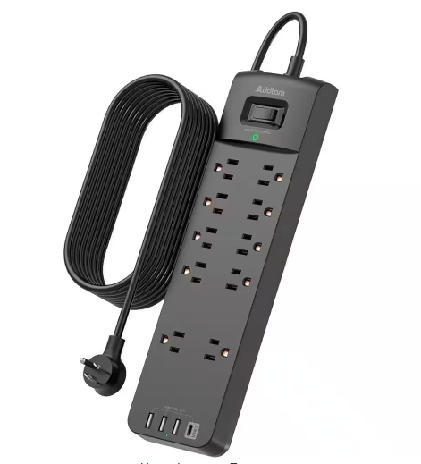 10-Outlet Power Strip Surge Protection with 12 ft. Long Extension Cord, Black - 91011701821