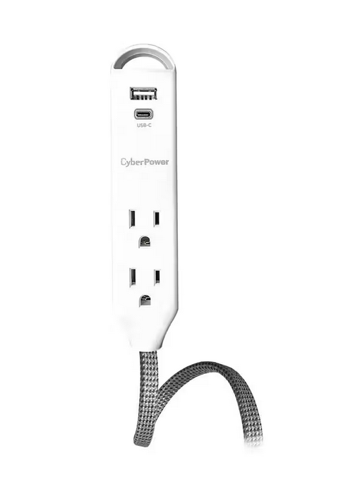 6 ft. 2-Outlet Surge Protector, USB-A 2.4 Amp, USB-C 15-Watt, 400 Joules Braid Cord - 91010413726