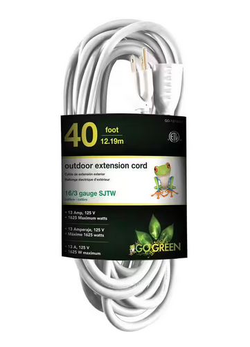 40 ft. 16/3 Heavy Duty Extension Cord, White - 91003011038