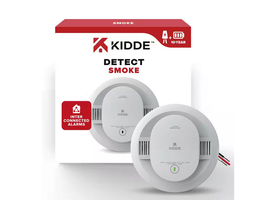 10-Year Hardwired Smoke Detector with Interconnected Alarm and LED Warning Lights - 91010634461