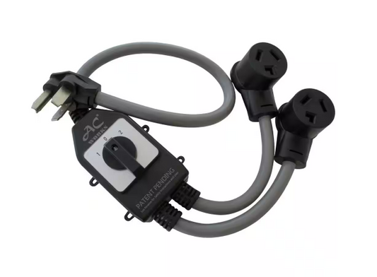 30 Amp 250-Volt NEMA 10-30 3-Prong Dryer Plug to 2 NEMA 10-30 3-Prong Dryer Connections with Switch - 91006496584