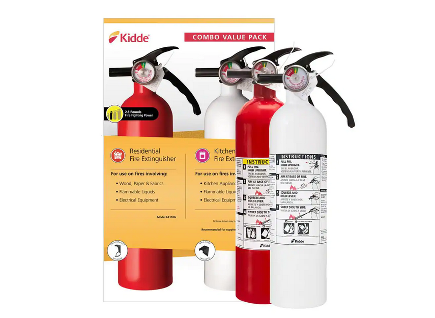 Basic Use & Kitchen Fire Extinguishers with Easy Mount Bracket, 1-A:10-B:C & 1-10-B:C Fire Extinguishers, 2-Pack - 91002763582