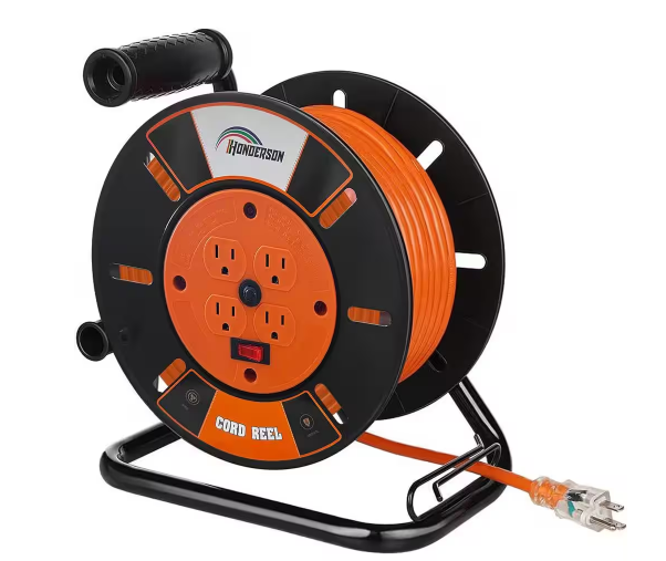 80 ft. 16-Gauge Extension Cord Reel with 4 Outlets, Heavy-Duty Indoor/Outdoor Power Cord 13 AMP Circuit Breaker Orange - 91010524085