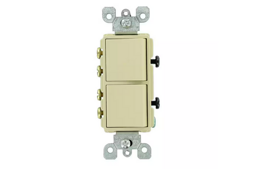 15 Amp Decora Commercial Grade Combination Two 3-Way Rocker Switches, Ivory - 91002371768