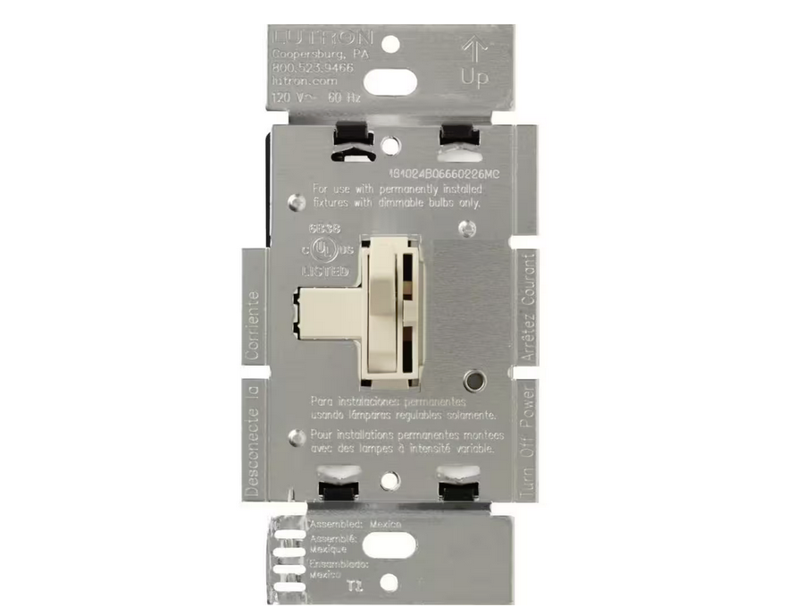 Toggler Dimmer Switch for Incandescent and Halogen Bulbs, 1000,Watt, Single,Pole, Light Almond (AY-10P-LA)