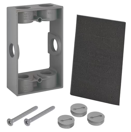 1-Gang Metal Weatherproof Electrical Outlet Box Extension Ring with (6) 1/2 inch Holes, Gray - 91010333713