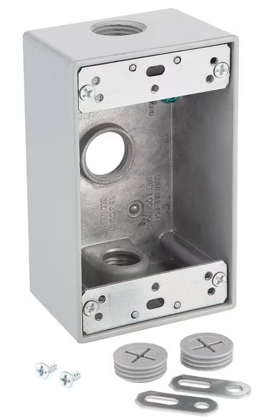 1-Gang Metallic Weatherproof Box with (3) 1/2 in. Holes, Gray - 9214442