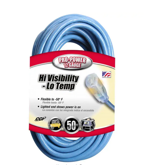 50 ft. 12/3 SJTW Hi-Visibility/Low-Temp Outdoor Heavy-Duty Extension Cord with Power Light Plug