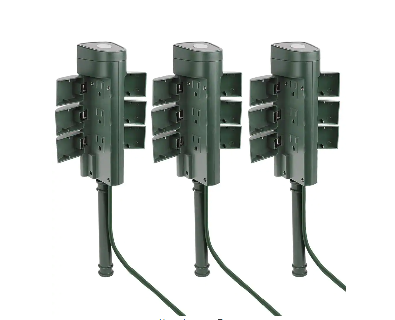 6 ft. Cord 15-Amp 6-Outlet Alexa / Google Assistant Compatible Smart Wi-Fi Outdoor Power Yard Stake, Green (3-Pack) - 91006380333