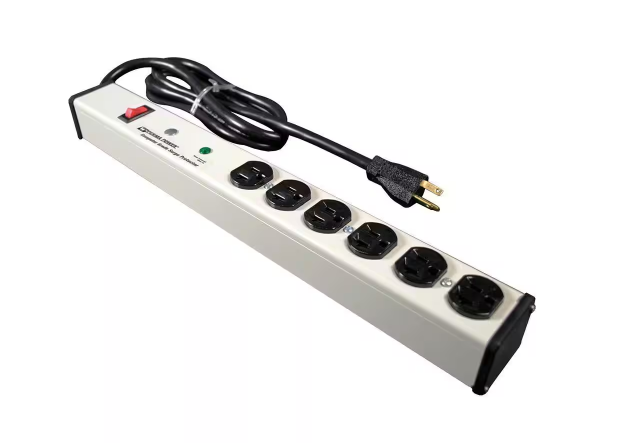 Wiremold Perma Power 6-Outlet 20 Amp Computer Grade Surge Strip with Lighted On/Off Switch, 6 ft. Cord - 91000541569