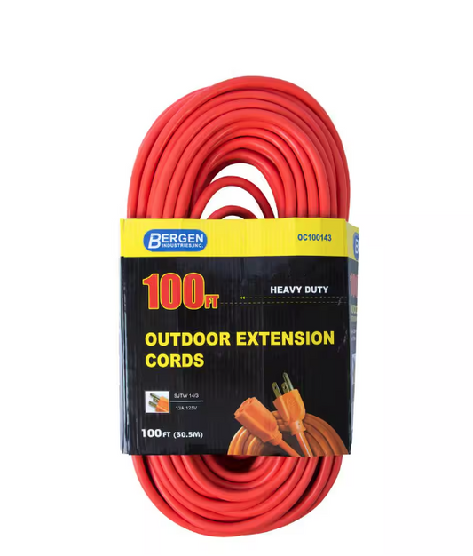 100 ft. 14/3 SJTW 13 Amp/125-Volt Outdoor Single Receptacle Extension Cord, Orange - 91003062684