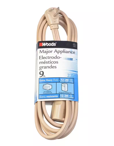 9 ft. 12-Gauge 20 Amp Extra Heavy Duty Major Appliance Cord, Beige