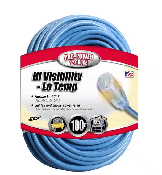 100 ft. 12/3 SJTW Hi-Visibility/Low-Temp Outdoor Heavy-Duty Extension Cord with Power Light Plug - 91000497325