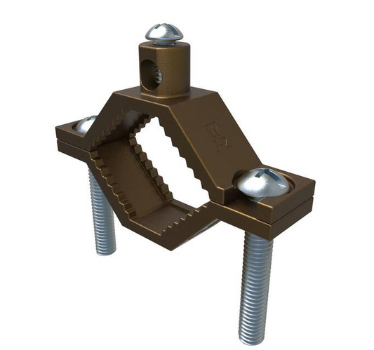 Permaground Brass Ground Clamp, Conductor Range 2-10, Pipe Sizes 1-1/4 in. to 2 in. - 91006426743