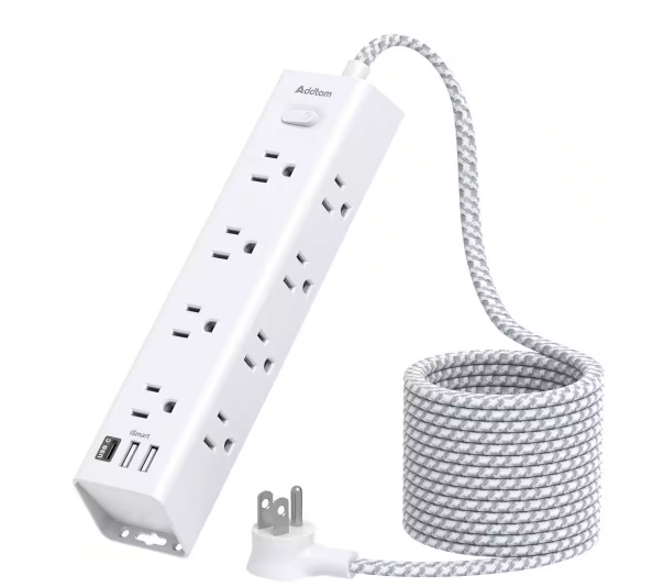 12-Outlet Power Strip Surge Protector Wall Mount with Switch On/Off and 15 ft. Extension Cord in White - 91011701800