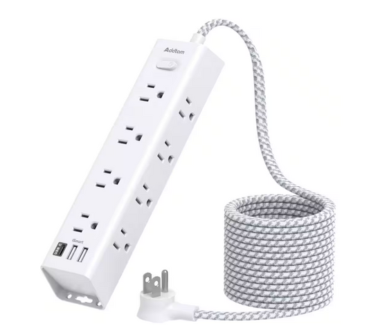 12-Outlet Power Strip Surge Protector Wall Mount with Switch On/Off and 15 ft. Extension Cord in White - 91011701800