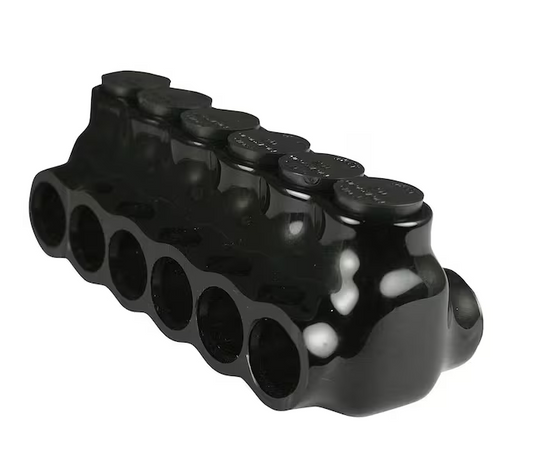 6 - 2/0 AWG 6-Ports Multi Tap Connector Insulated Dual Sided Entry, Black - 91004501331