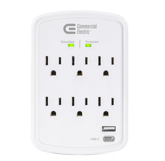 6-Outlet Surge Protector Wall Mounted in White - 91007533262