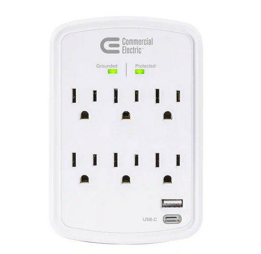 6-Outlet Surge Protector Wall Mounted in White - 91007533262