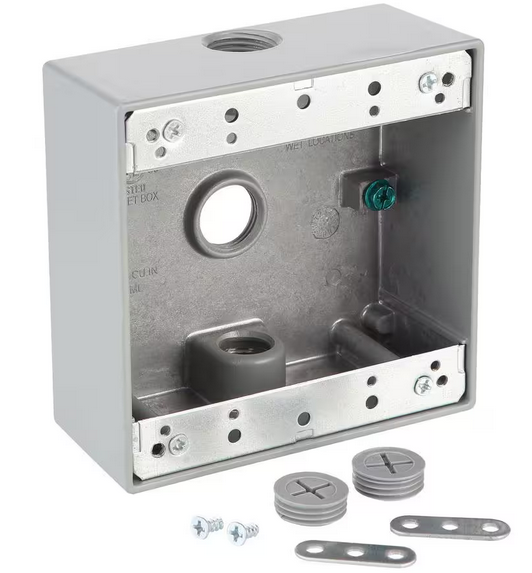 2-Gang Metallic Weatherproof Box with (3) 1/2 in. Holes, Gray - 9436410