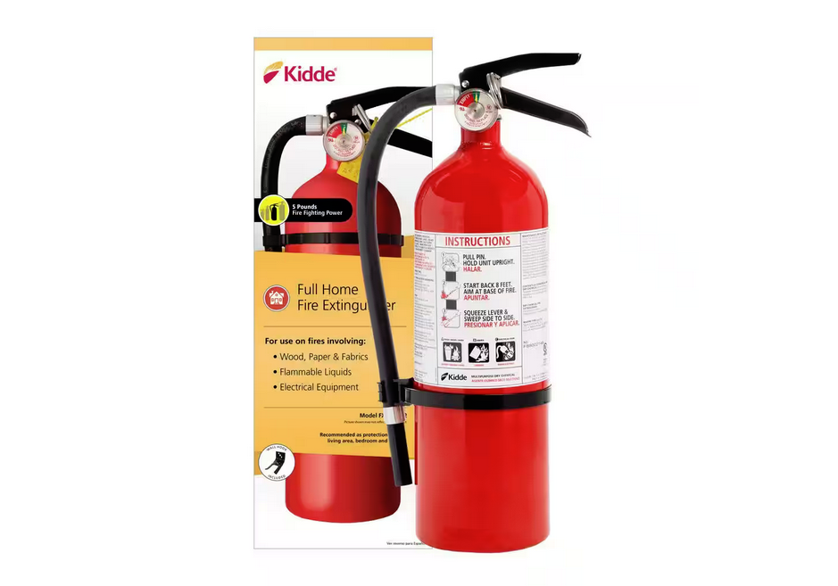 Full Home Fire Extinguisher with Hose, Easy Mount Bracket & Strap, 3-A:40-B:C, Dry Chemical, One-Time Use - 91002825122