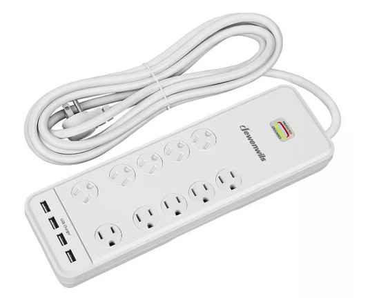 15 ft. 10-Outlet Surge Protector Power Strip with 4-USB Ports, 2480 J, White - 91011983114