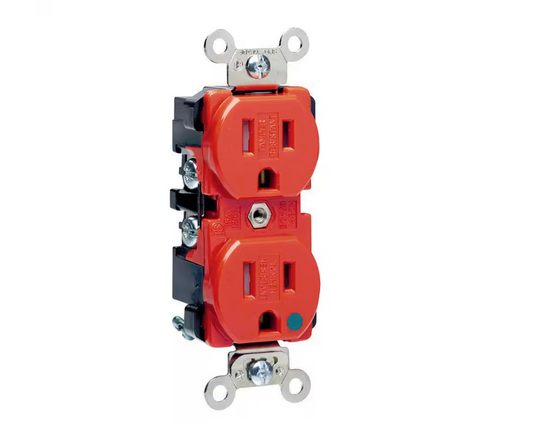 15 Amp Hospital Grade Extra Heavy Duty Tamper Resistant Self Grounding Duplex Outlet, Red