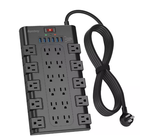 8 ft. Cord 22 Outlet Power Strip with 6 USB and USB-C: 15A Surge Protector - 91010791095