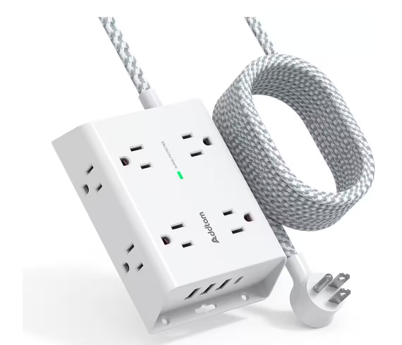 8-Outlet Power Strip Surge Protector with 4 USB Ports 3-Side Outlet Extender Strip 15 ft. Long Surge Cord in White - 91011701801