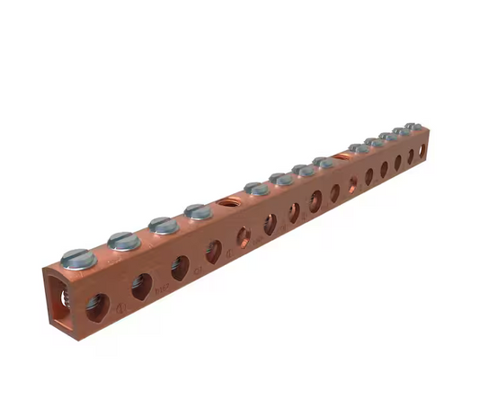 Copper Neutral Bar Connector, Conductor Range 4-14 Main, 6-14 Tap, 13 Ports - 91006426940