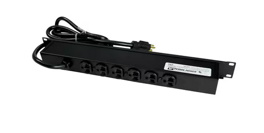 Wiremold Perma Power 6-Outlet 20 Amp Rackmount Computer Grade Surge Strip with Lighted On/Off Switch, 15 ft. Cord - 91000541584