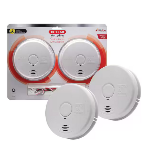 10 Year Worry-Free Hardwired Smoke Detector with Ionization Sensor and Battery Backup (2-Pack) - 91003335198