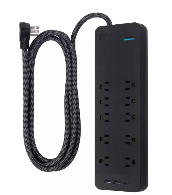 10-Outlet 2 USB-A 1 USB-C Surge Protector with 8 ft. Braided Cord, Black - 91004143614